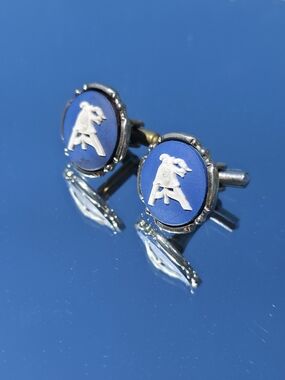 Vintage Wedgwood England Blue Jasperware Sterling Silver Sagittarius Cufflinks